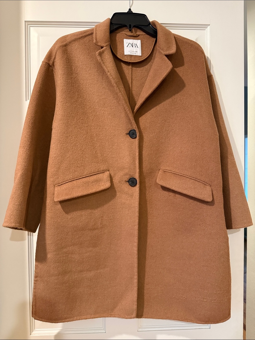 Zara Camel Wool-Blend Pea Coat